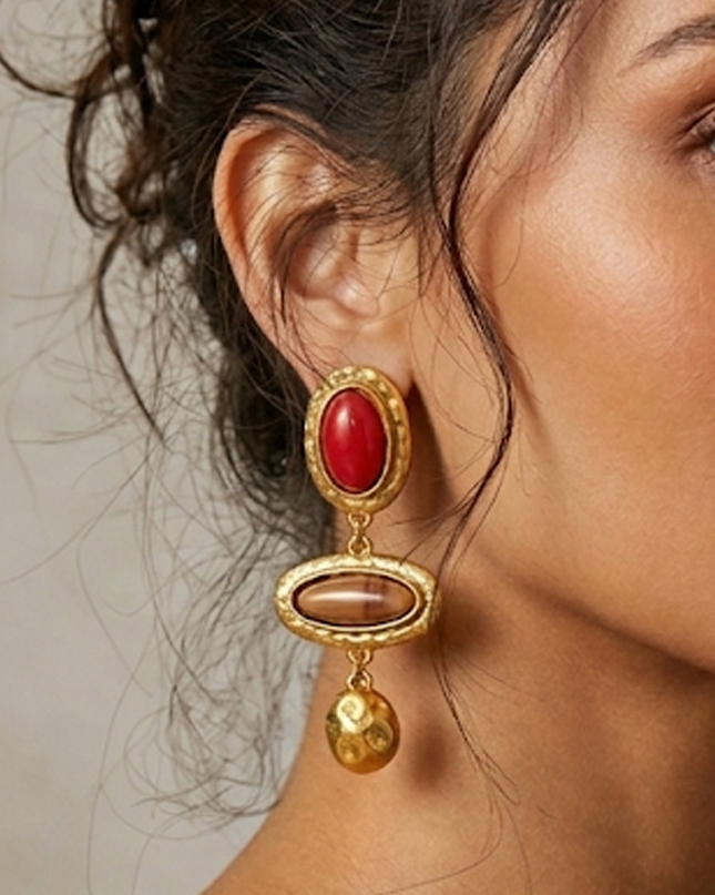 Gold Retro Stone Earrings