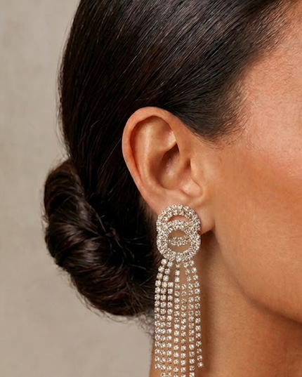 Rhinestone Gold Tassel Drop Earrings