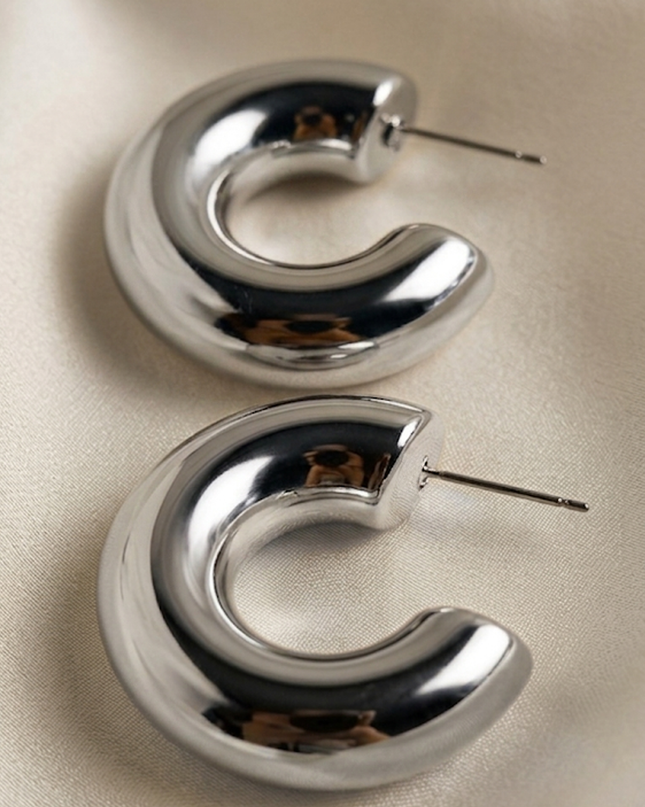 Silver Chunky Metallic Hoop Earrings