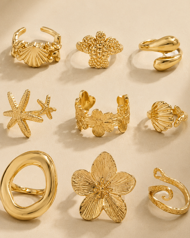 Gold 9 Piece Ring Set