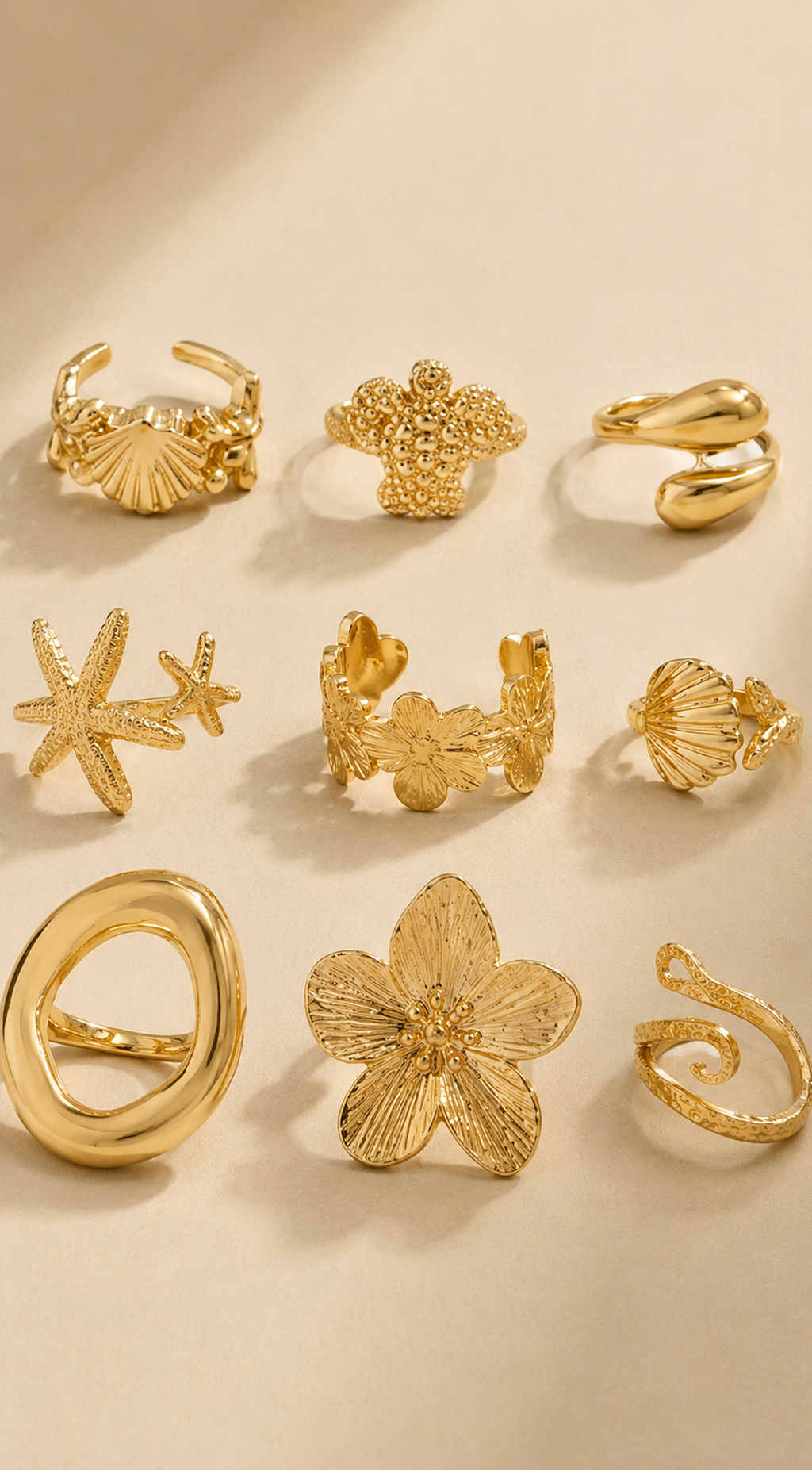Gold 9 Piece Ring Set