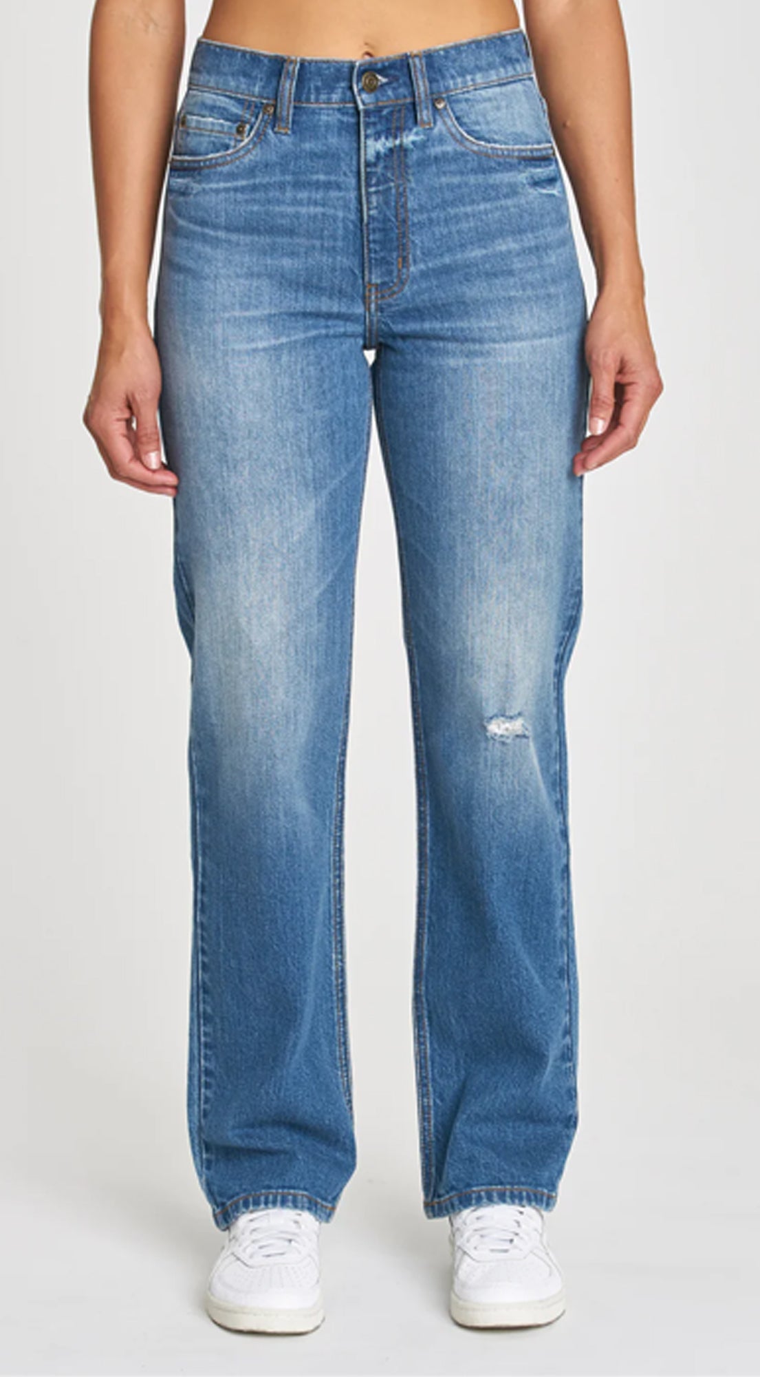 Blue Distressed Straight Leg Denim Jeans