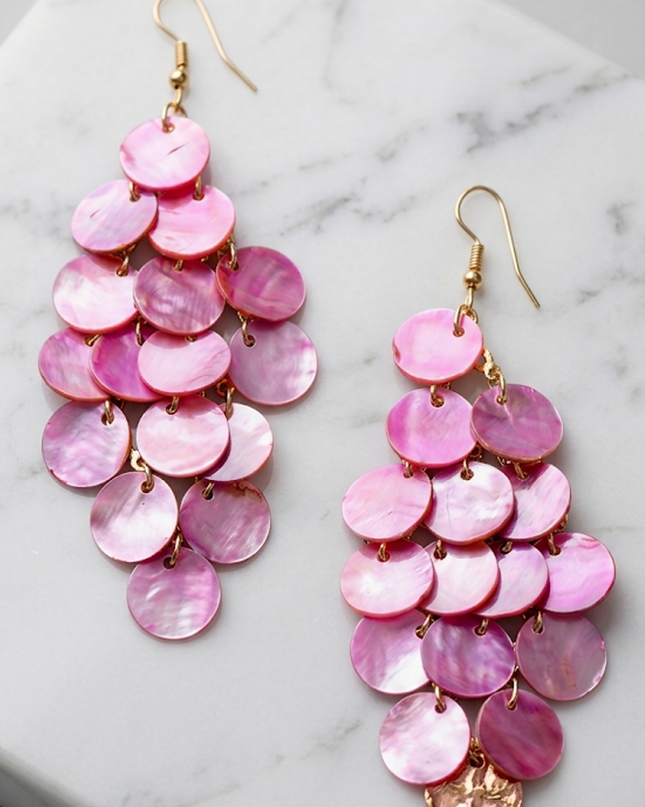 Pink Shell Chandelier Drop Earrings