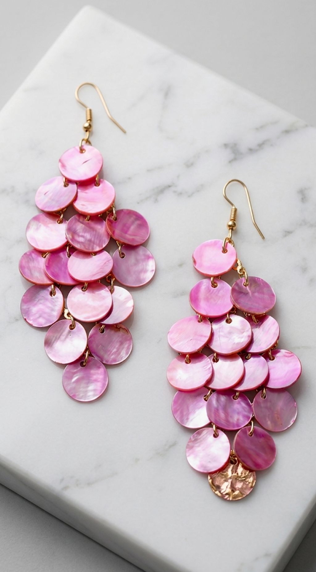 Pink Shell Chandelier Drop Earrings