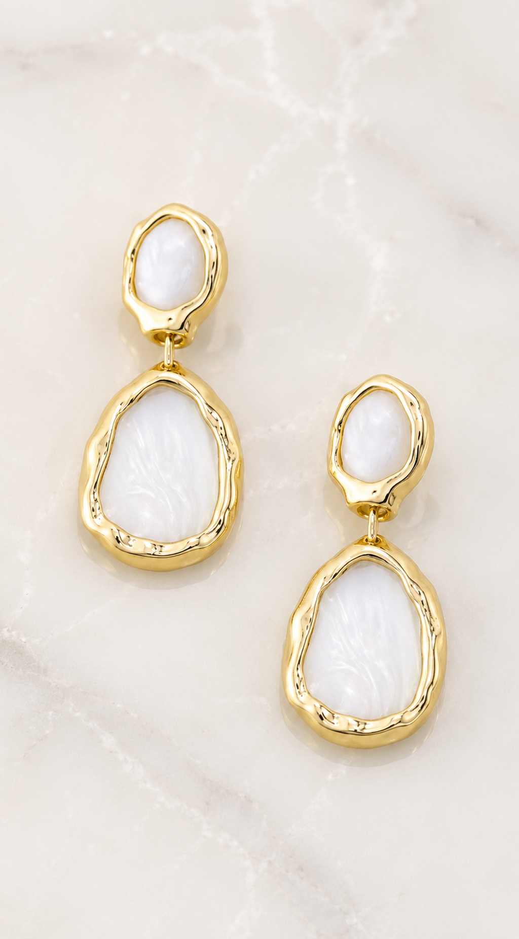 Gold Shell Hammered Bezel Drop Earrings