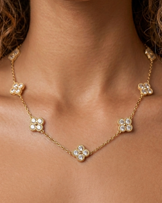 Gold Crystal Clover Necklace