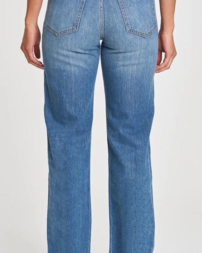 Blue Distressed Straight Leg Denim Jeans