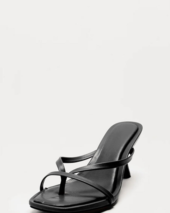 Black Thong Heel Mules