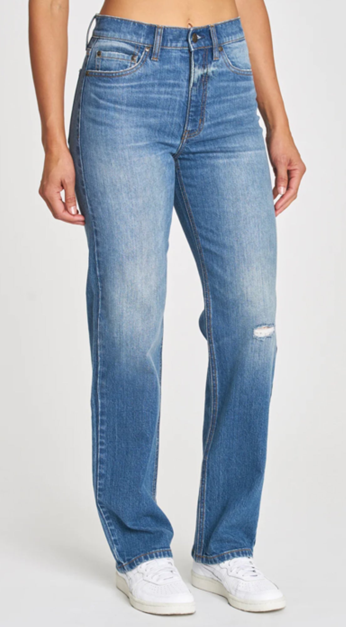 Blue Distressed Straight Leg Denim Jeans