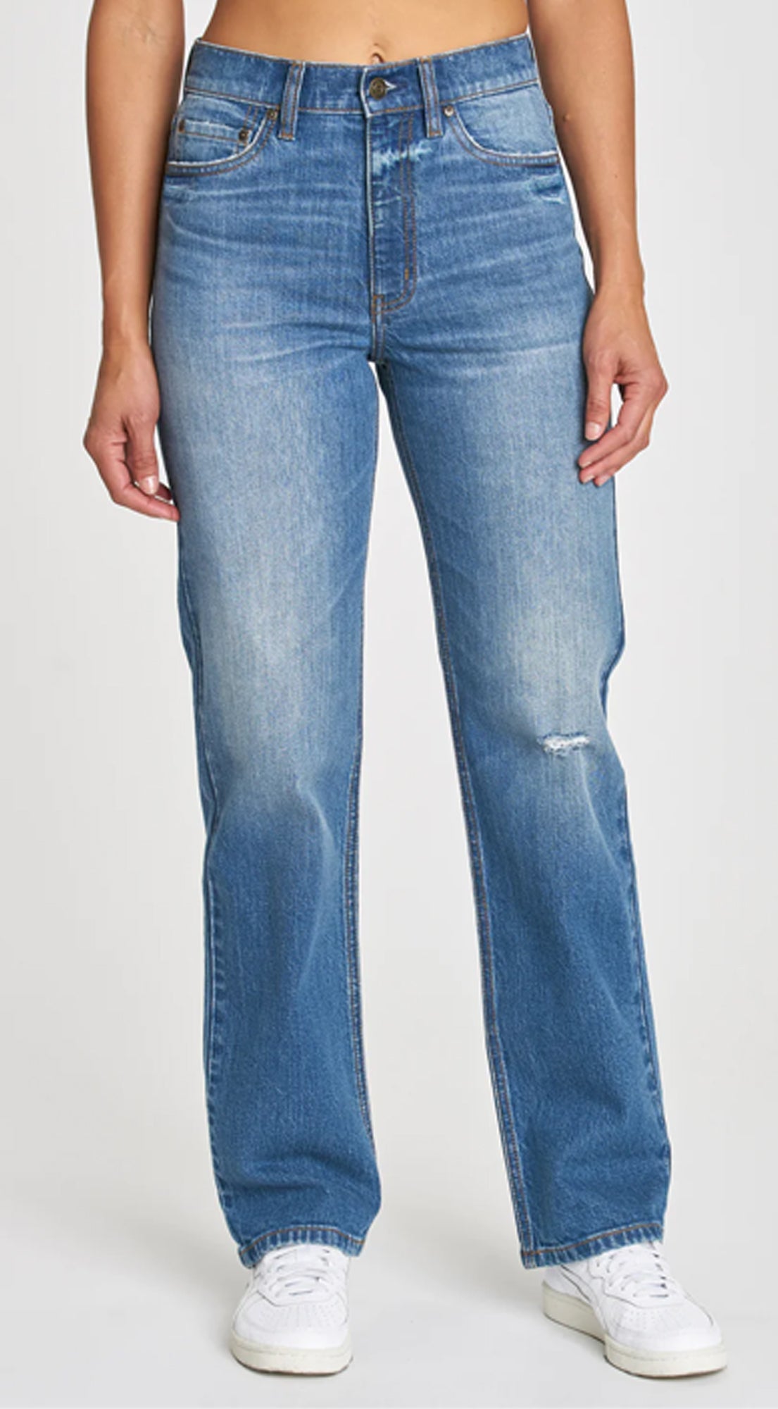 Blue Distressed Straight Leg Denim Jeans