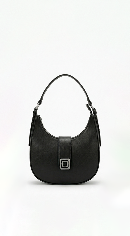 Black Faux Leather Hobo Bag