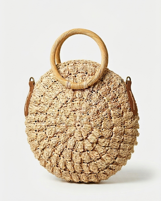 Ivory Straw Round Handbag