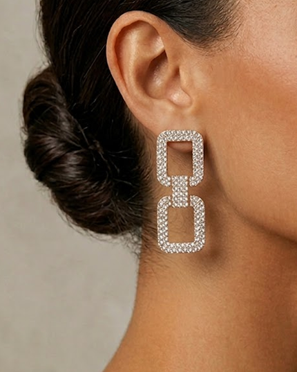 Gold Rhinestone Double Square Earrings