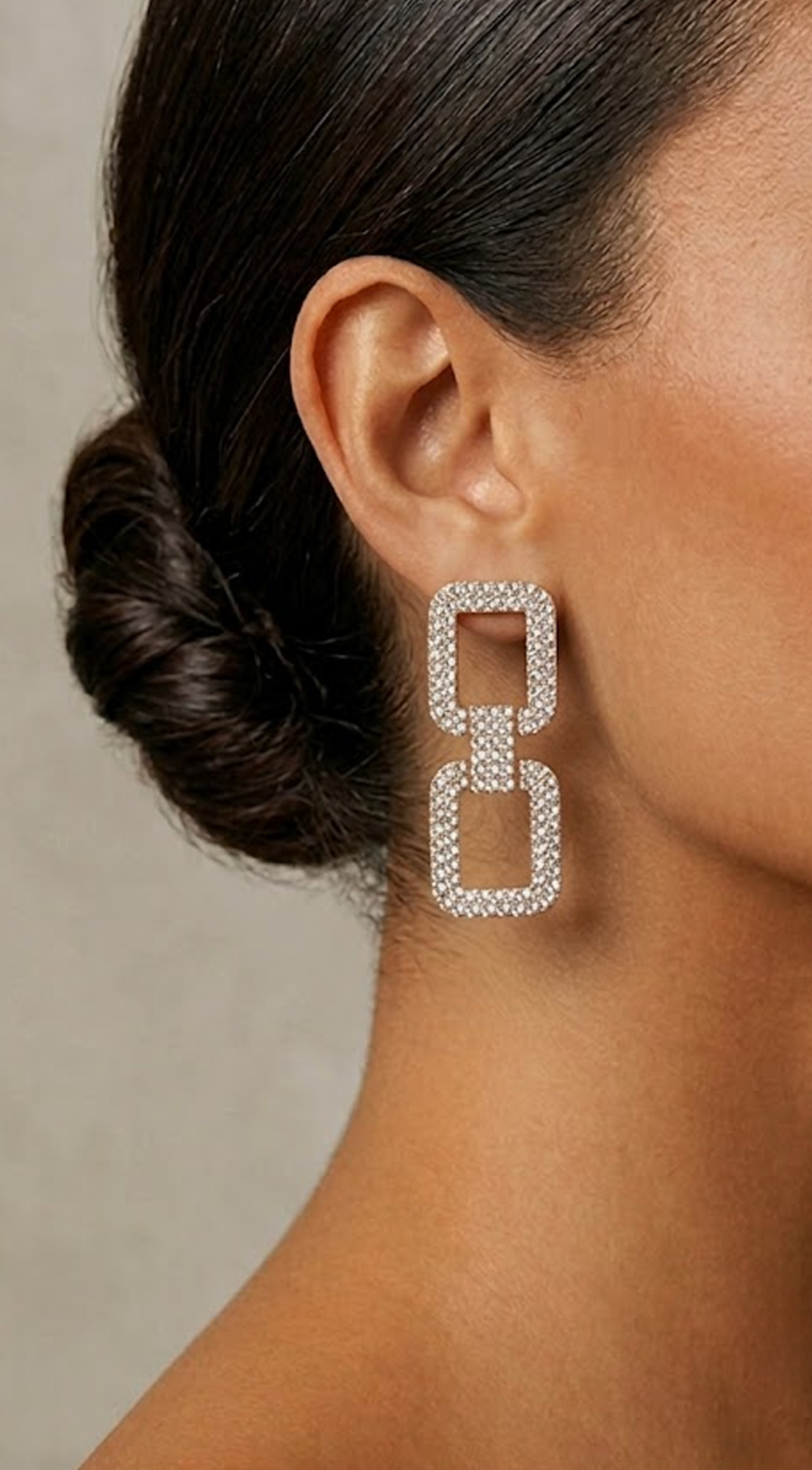 Gold Rhinestone Double Square Earrings