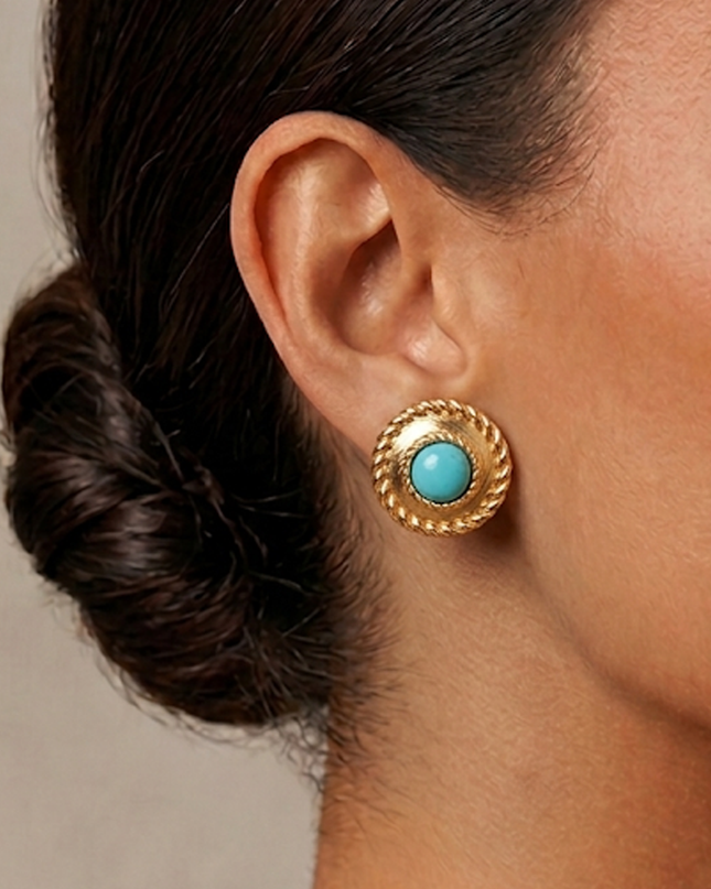 Gold Pearl Turquoise Stud Earrings