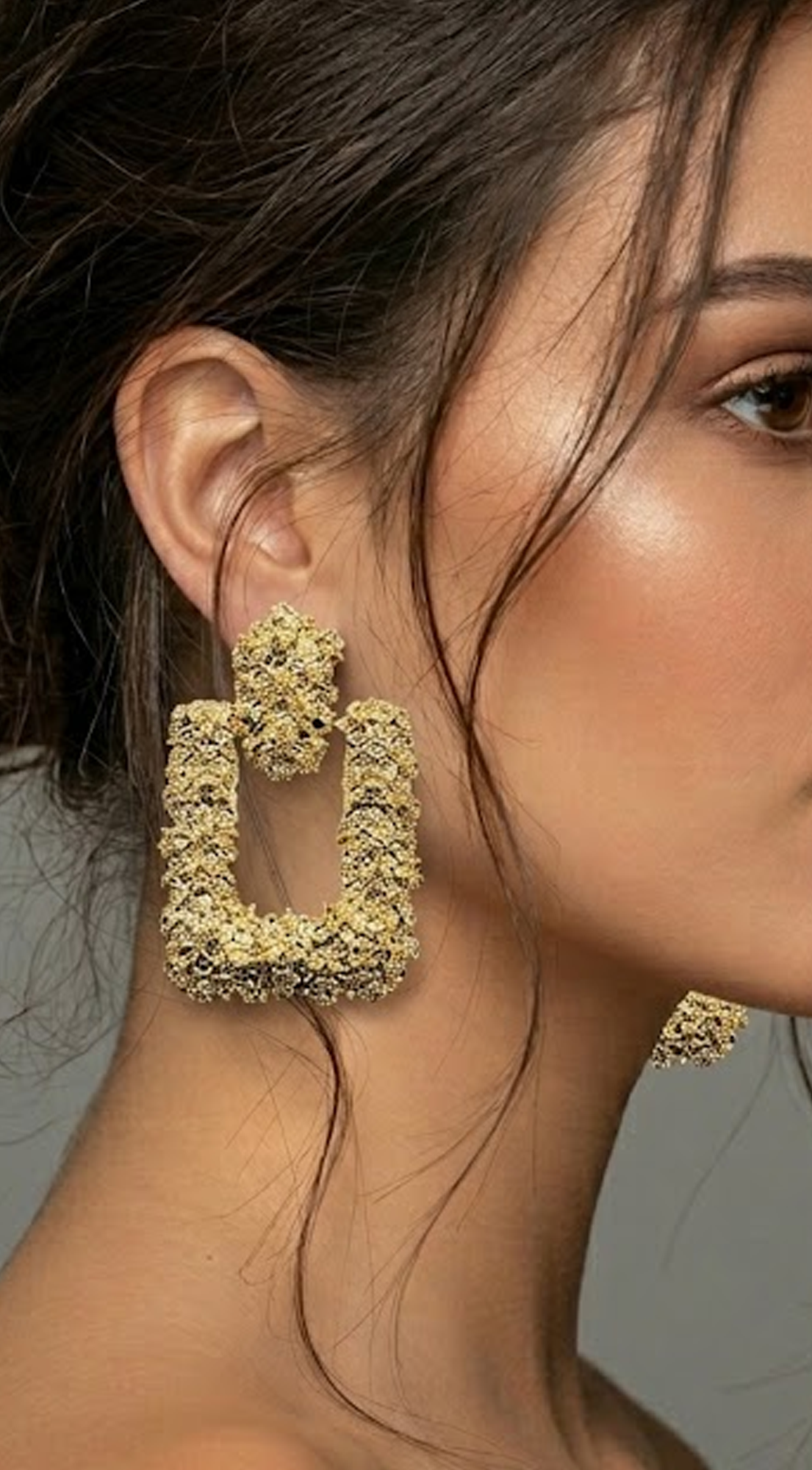 Textured Square Gold Drop Earrings