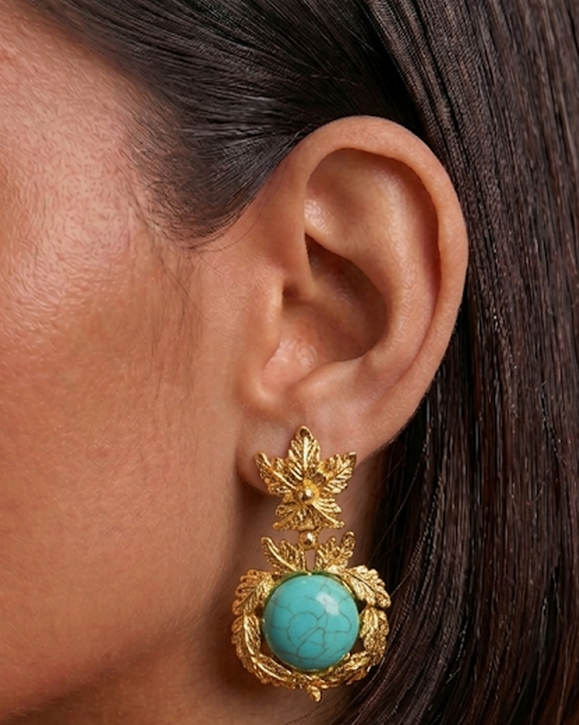 Gold Turquoise Drop Dangle Earrings