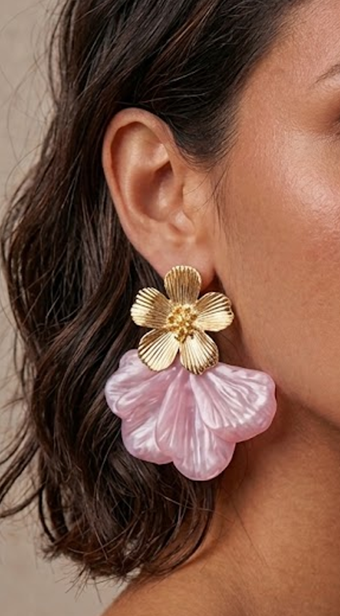Pink Blossom Marble Resin Flower Dangle Earrings