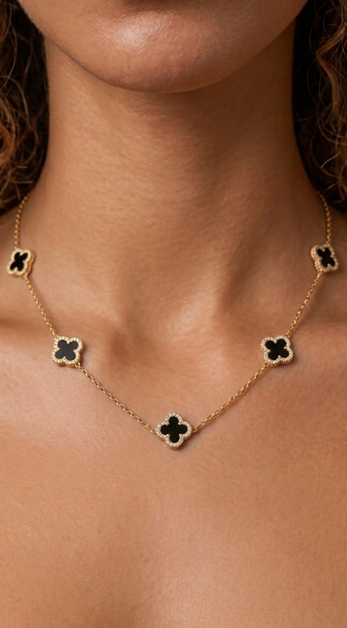 Black Zirconia Clover Chain Necklace