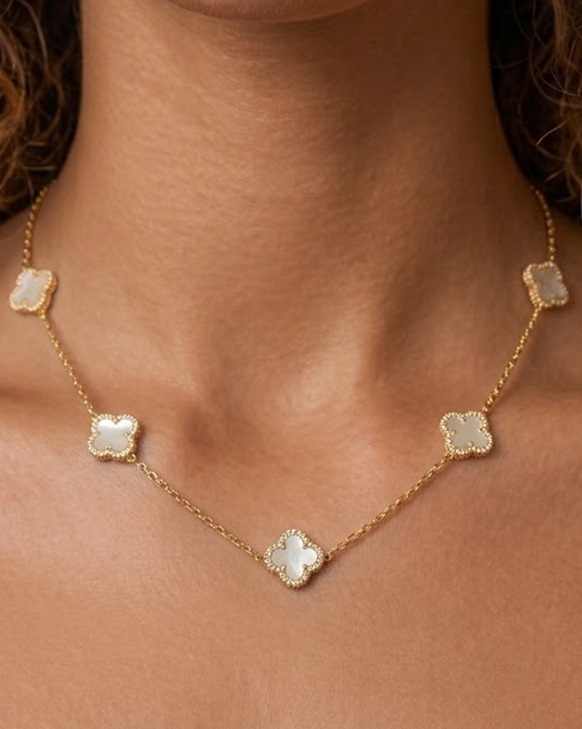 White Zirconia Clover Chain Necklace