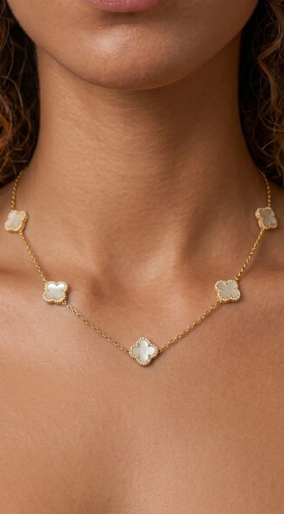 White Zirconia Clover Chain Necklace