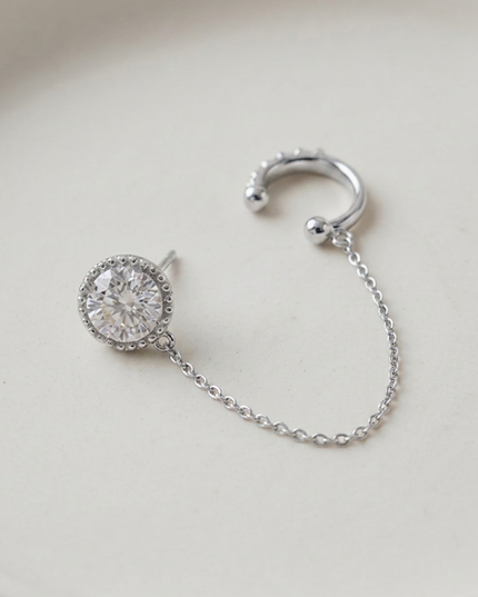 Silver Rhinestone Stud Chain Link Cuff Earring