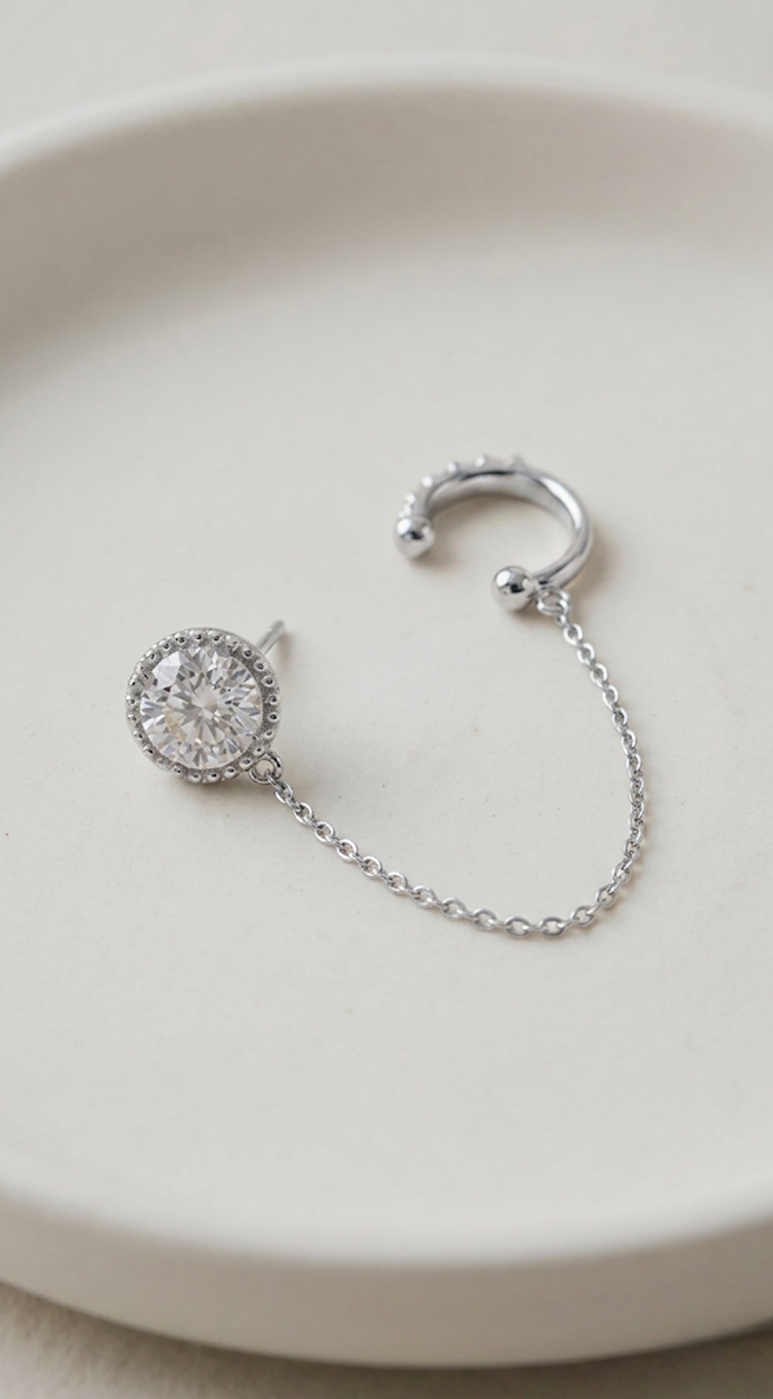Silver Rhinestone Stud Chain Link Cuff Earring