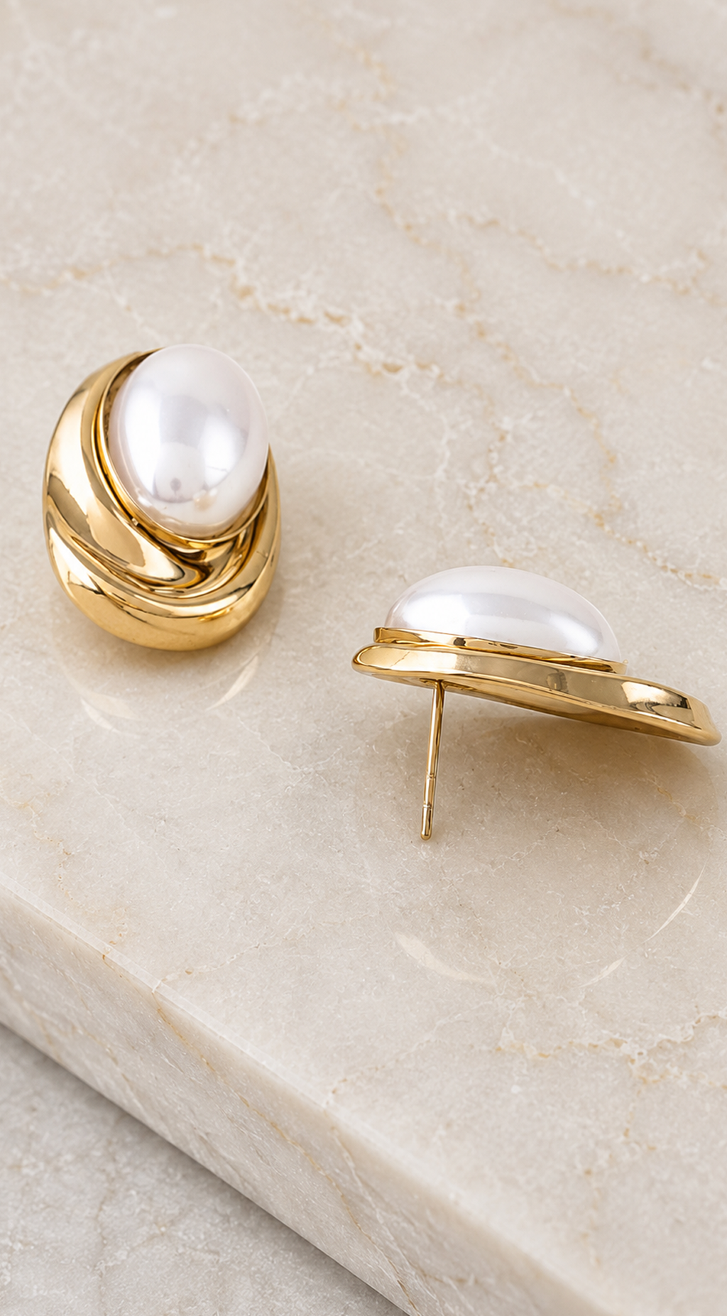 Gold Coral Ripple Pearl Stone Earrings