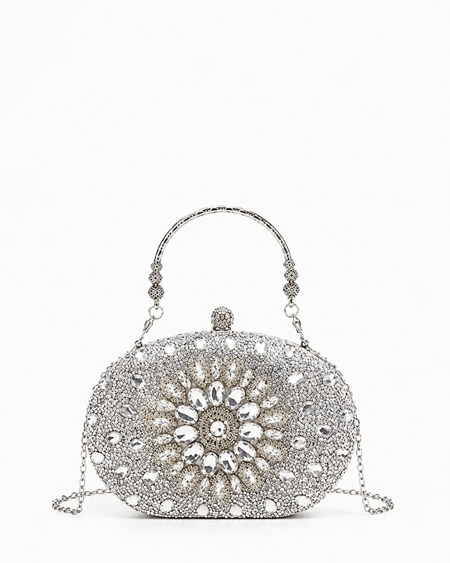 Silver Crystal Clutch Bag