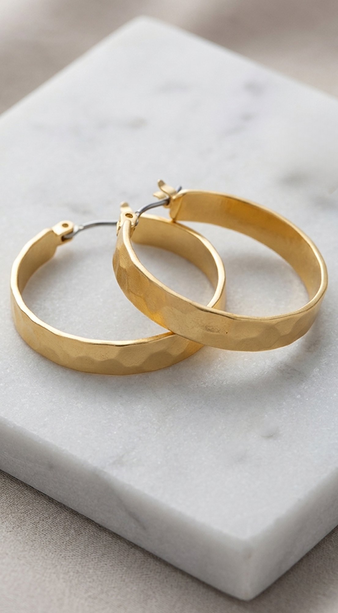 Gold Gold Dipped Hammered 1" Hoop Earrings
