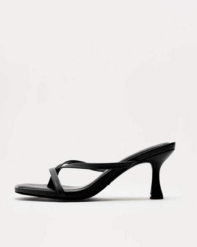 Black Thong Heel Mules
