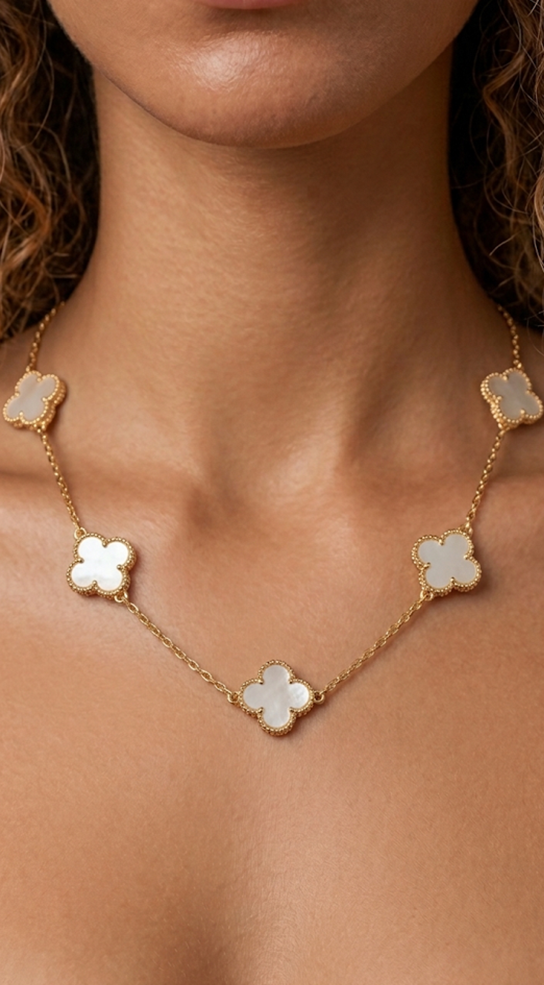 Gold Of Pearl Clover Necklace