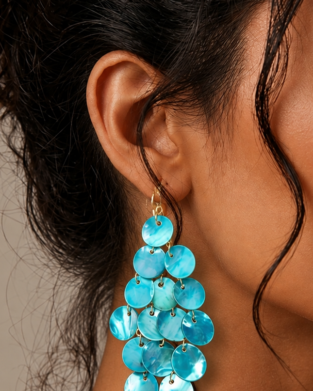 Blue Shell Chandelier Drop Earrings