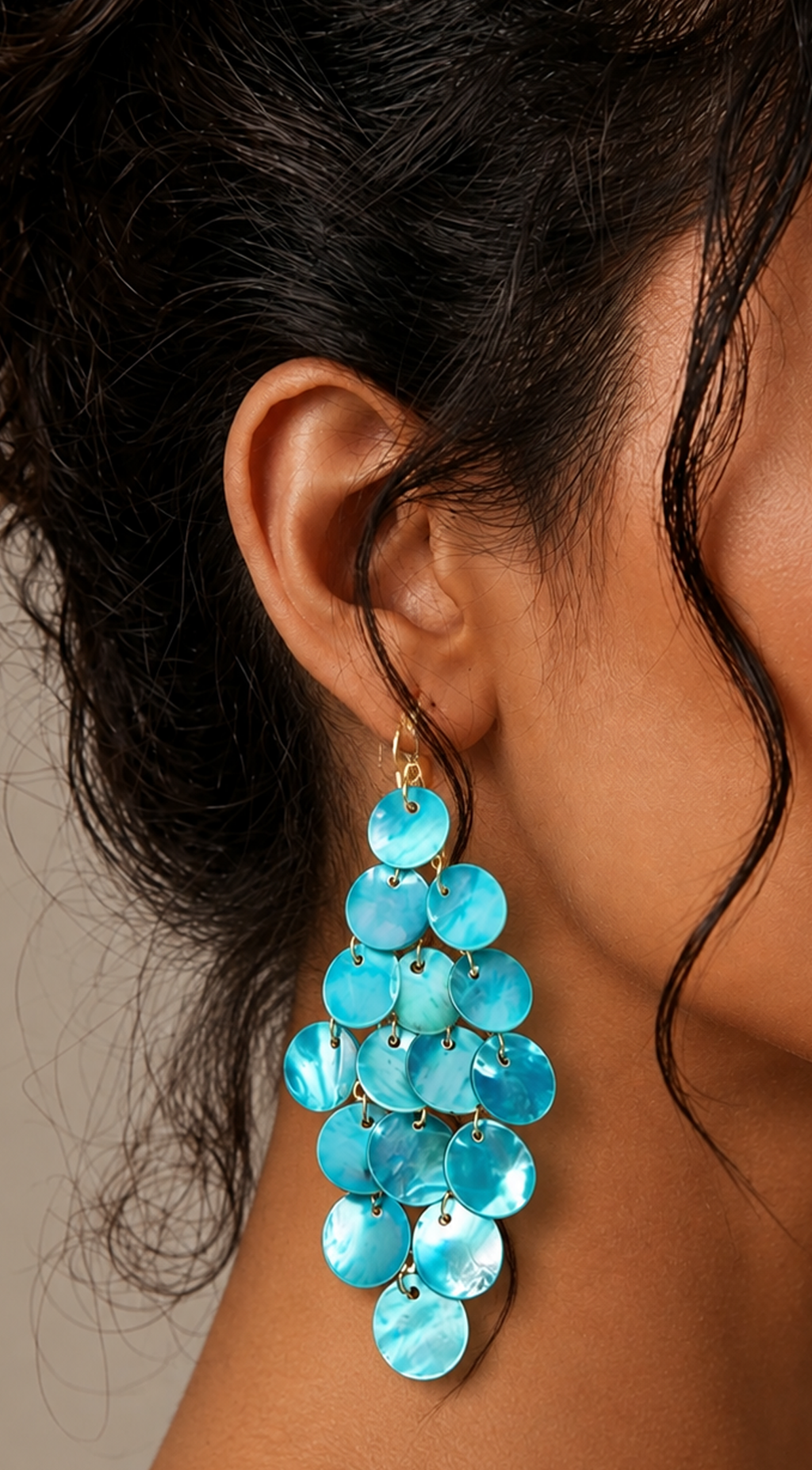 Blue Shell Chandelier Drop Earrings
