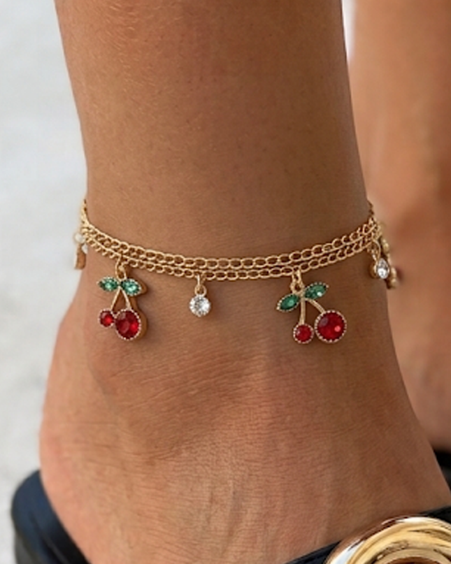 Gold Cherry Stone Cluster Charm Anklet