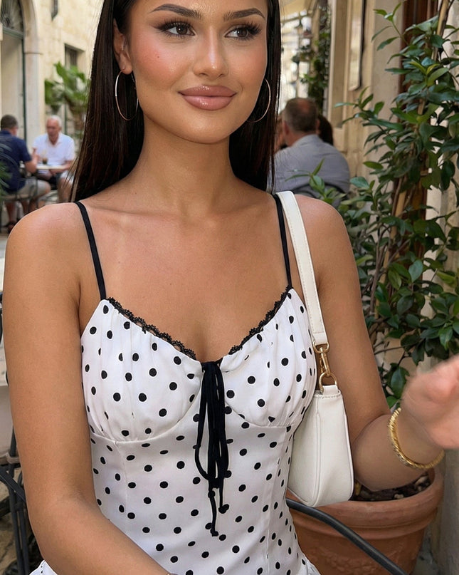 White Polka Dot Tiered Mini Dress