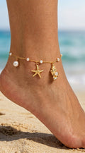 Gold Ocean Starfish Shell Charm Beach Anklet