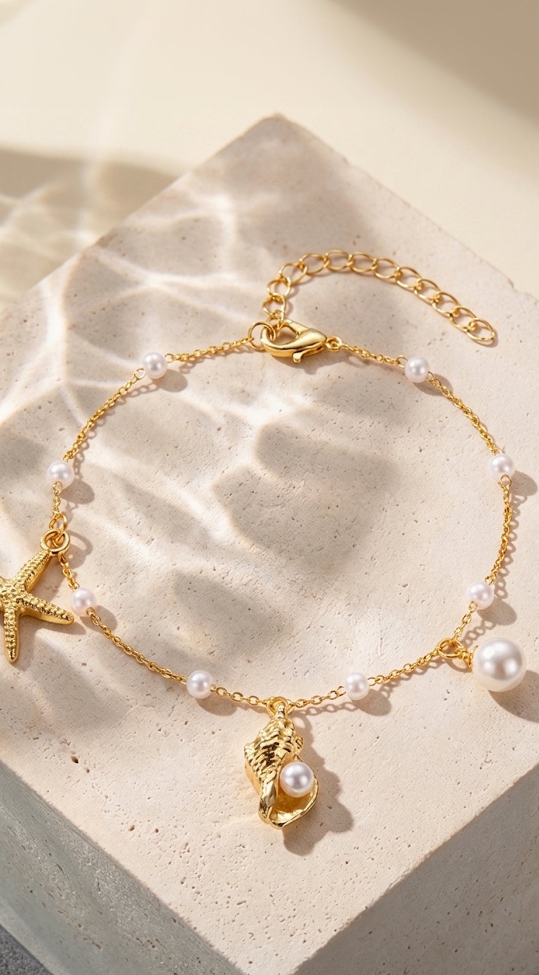 Gold Ocean Starfish Shell Charm Beach Anklet