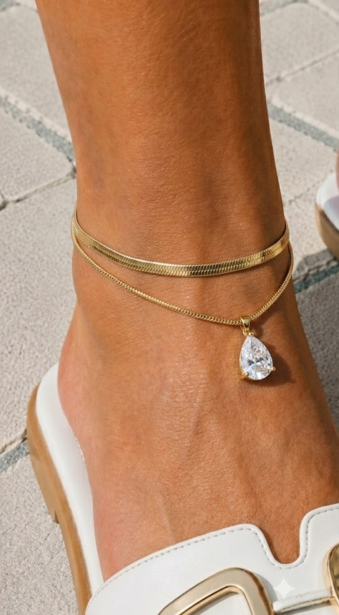 Gold Charm Crystal Layered Anklet