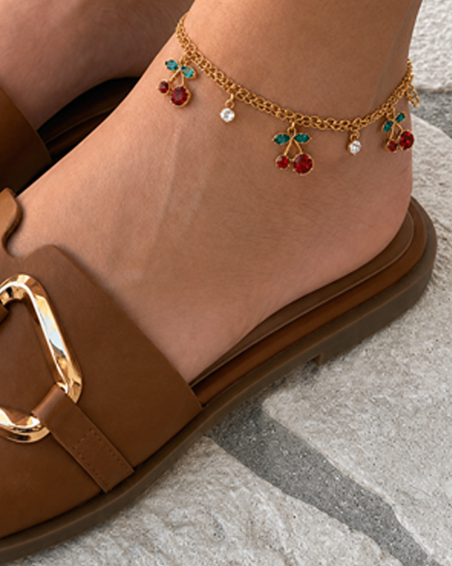 Gold Cherry Stone Cluster Charm Anklet