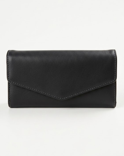 Black Envelope Faux Leather Wallet Clutch