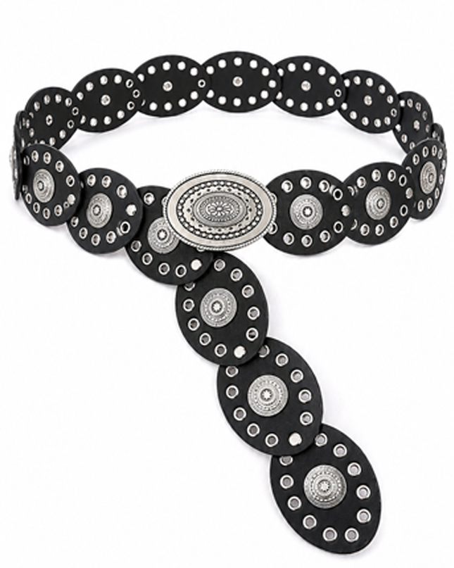 Black Faux Leather Oval Vintage Belt