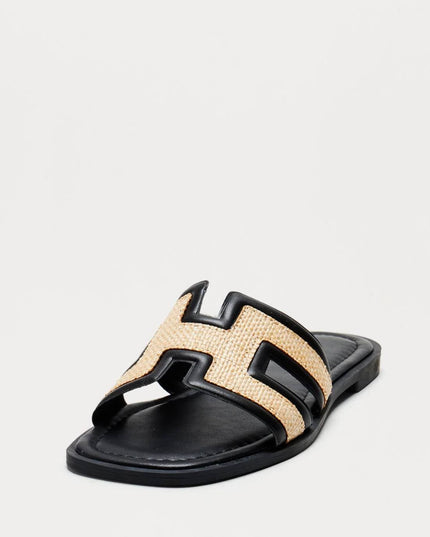 Black H Flat Sandal