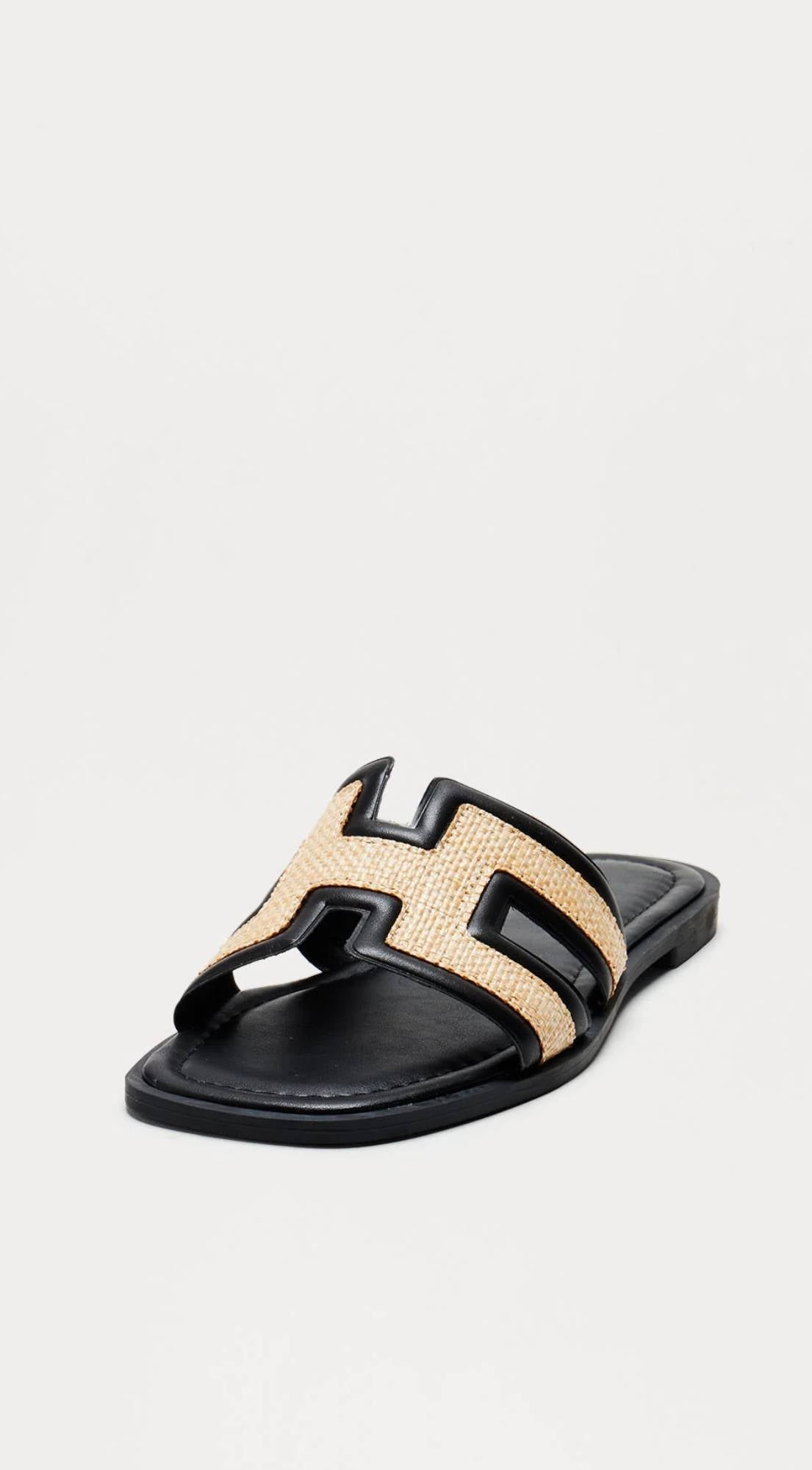 Black H Flat Sandal
