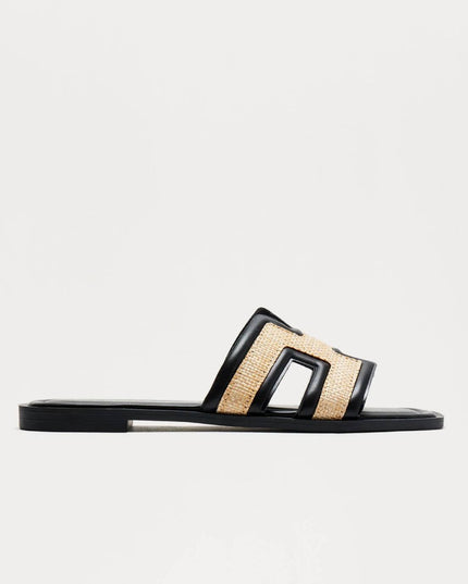 Black H Flat Sandal