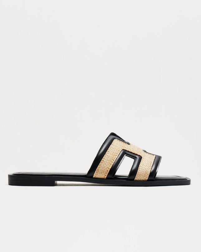 Black H Flat Sandal