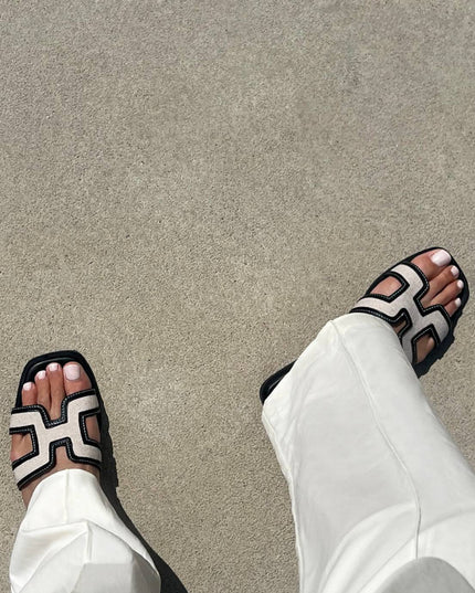 Black H Flat Sandal