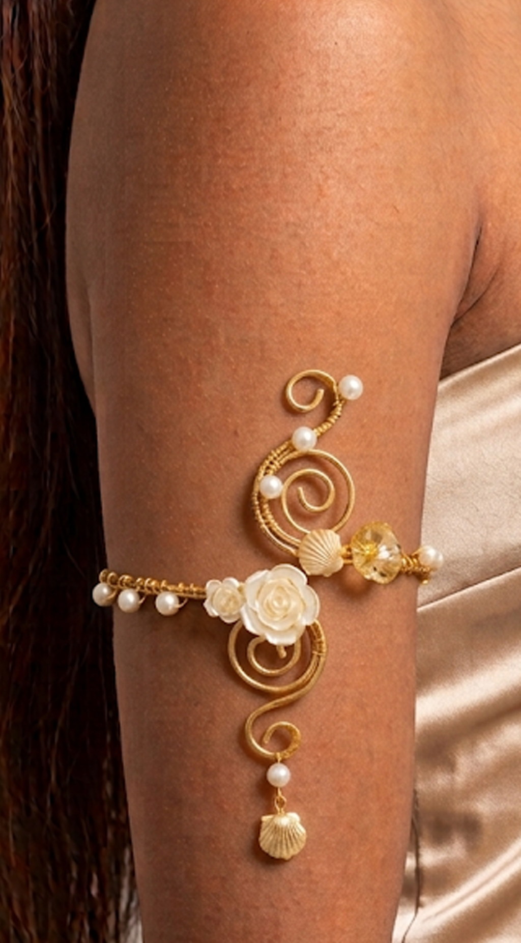 Gold Floral Pearl Arm Cuff