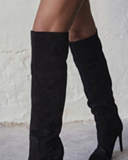 Black Faux Suede Pointed Toe Boots