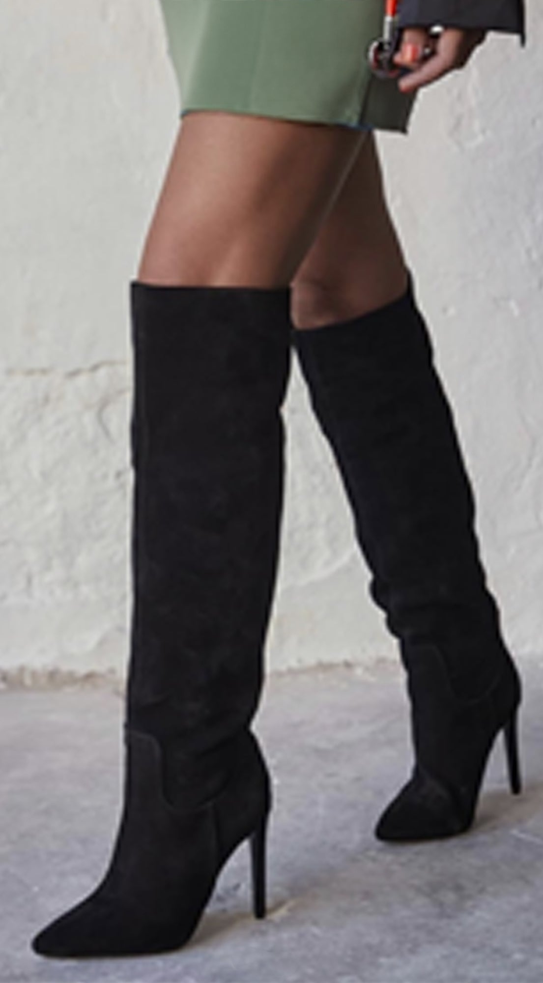 Black Faux Suede Pointed Toe Boots